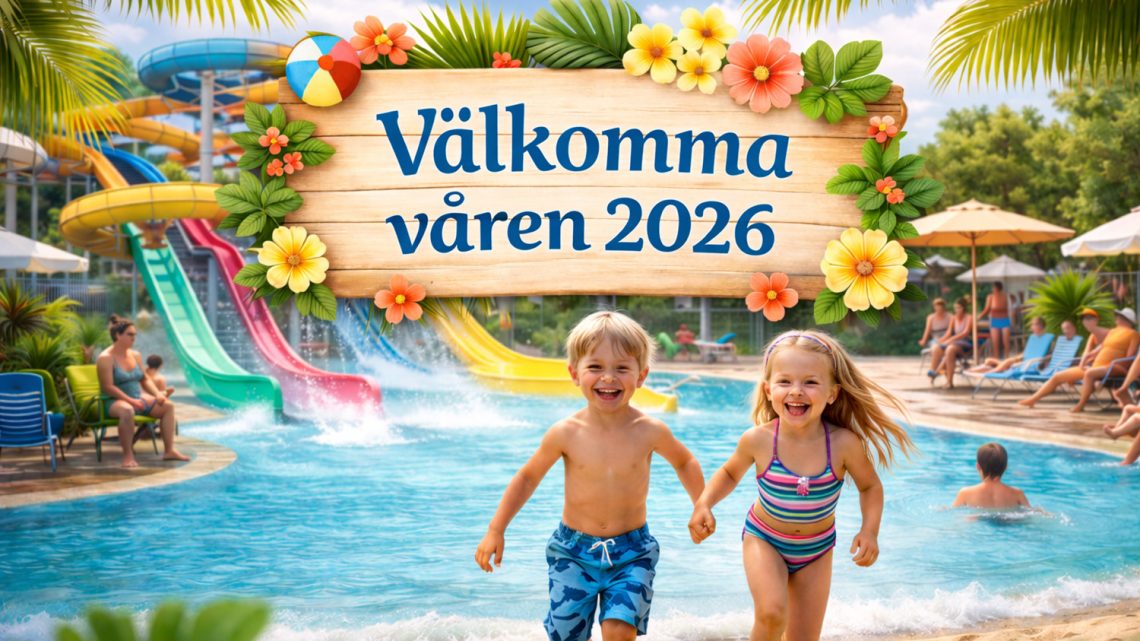 Barn leker och springer vid Vattenlandet.