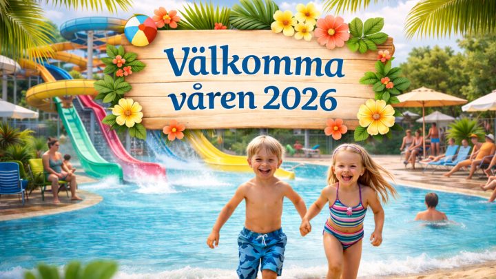 Barn leker och springer vid Vattenlandet.